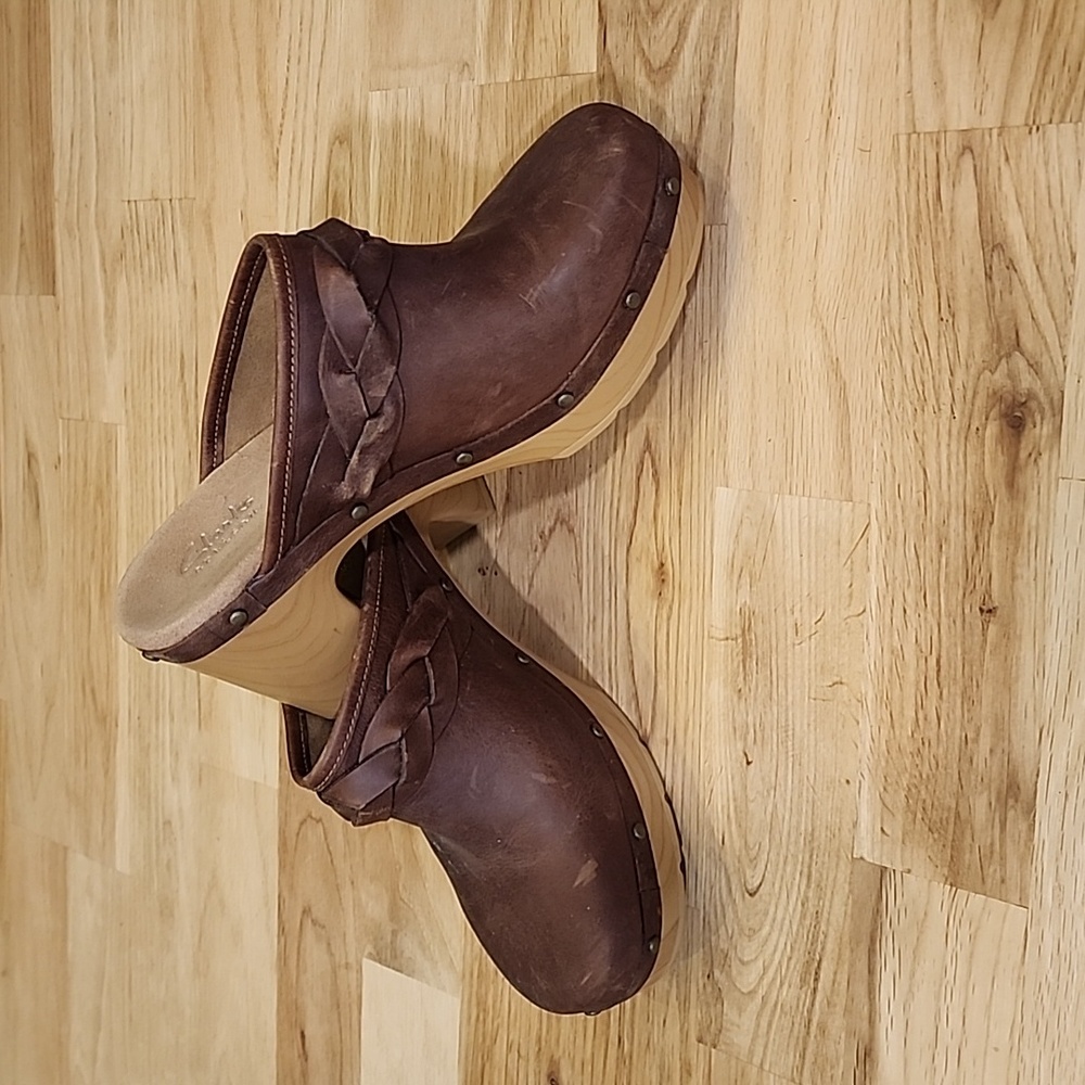 Clarks Leather Heeled Platform Clogs 7